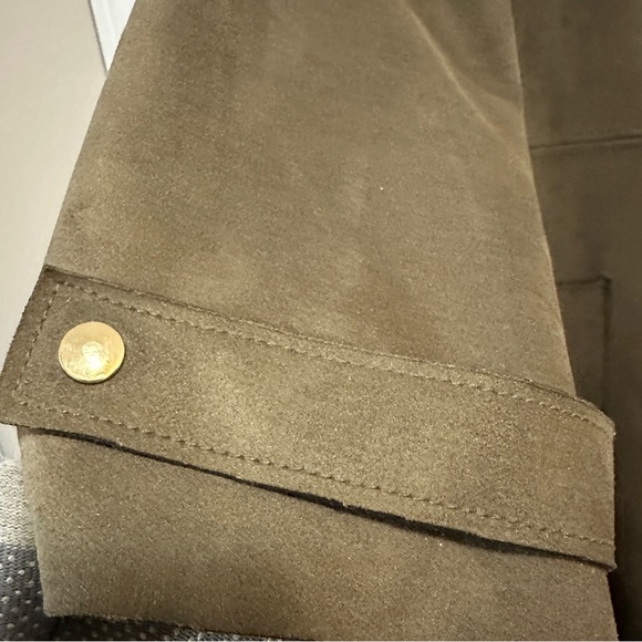 ZARA Women’s Size Large Faux Suede Olive Green Button‑Down Coat with Gold Button - Picture 7 of 15